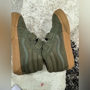 Moss green, high top, Velcro strap vans shoes